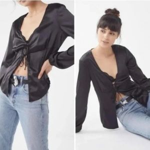 Urban Outfitters Black Silky Feel Two Tie Blouse Size Medium